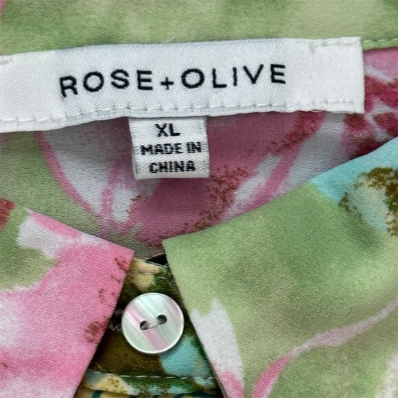 Rose + Olive Floral Sheer Boho Top XL Multicolor Patchwork Button Up Y2K Blouse - Picture 5 of 8